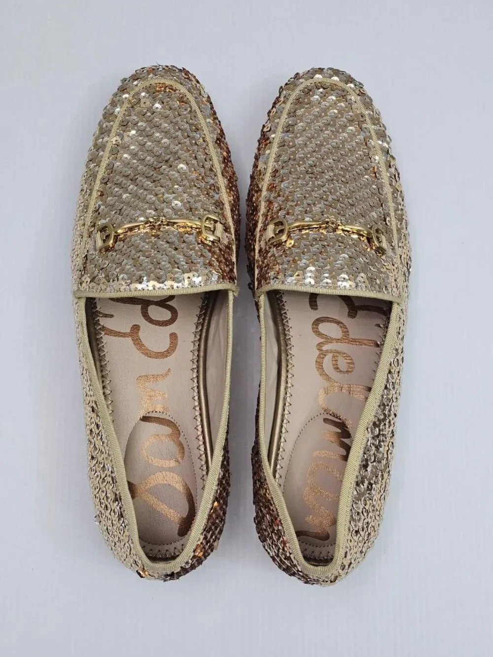 Sam Edelman Loraine Horsebit Loafer Womens 9.5 Gold Multi Sequin Slip On Flats